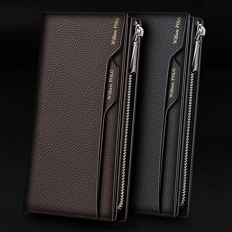 Paul Wallet Men's Long Wallet Men's Leather Multi-Card Card Bag Anti-Theft Brush Driver's License Cowhide Wallet Wholesale details Picture