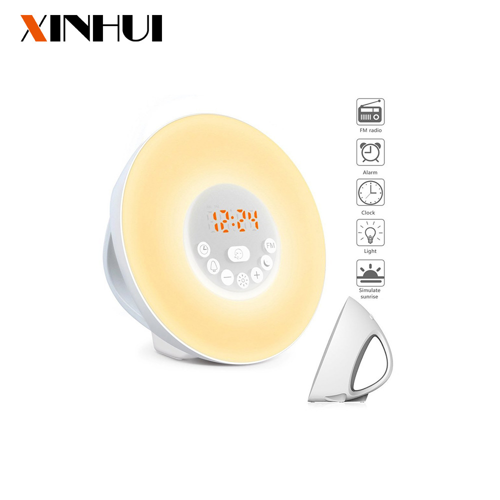 Sunrise wake-up light, FM radio, bedside lamp, night light, smart LED, seven-color electronic alarm clock - one-piece consignment