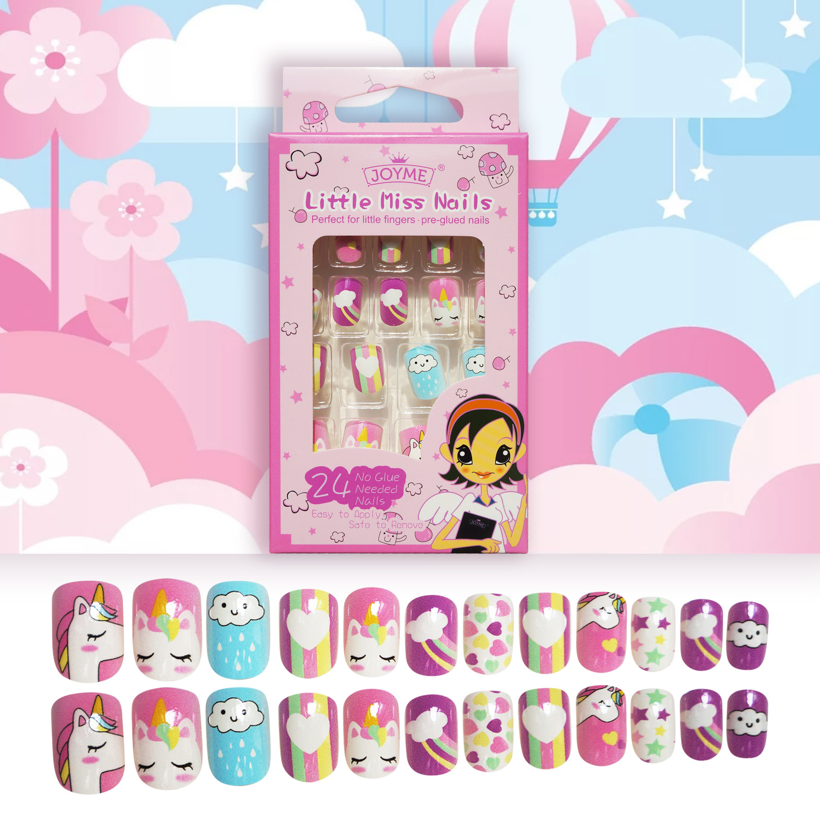 Children's false nail nail patches, children's nail art patches, finished children's nail patches, wearable nails, detachable, harmless, 24 pieces details Picture