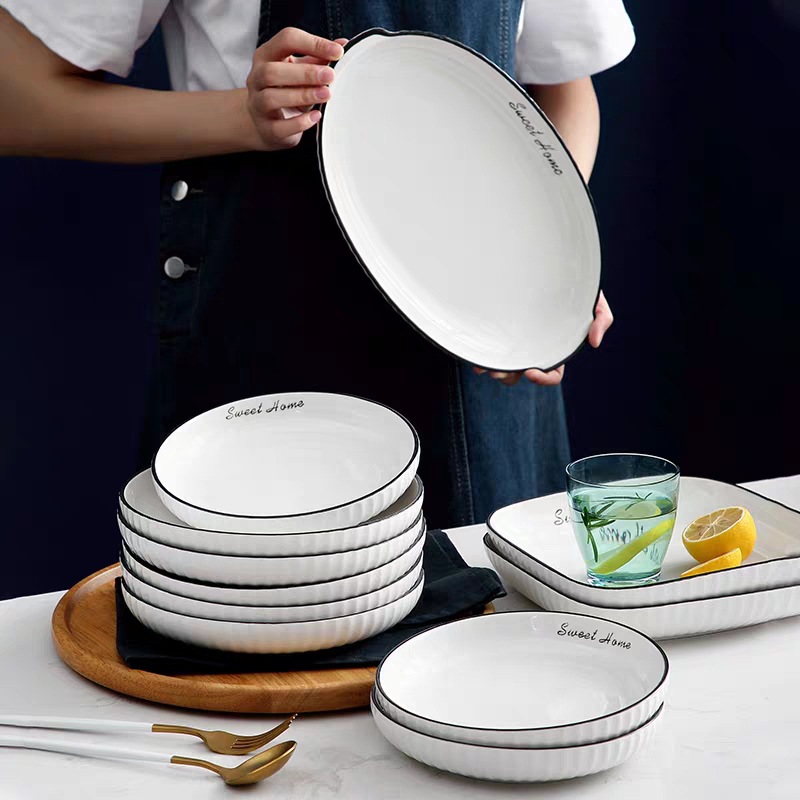 名流白典雅黑线日式碗碟套装家用吃饭碗创意个性饭碗陶瓷餐具详情图2