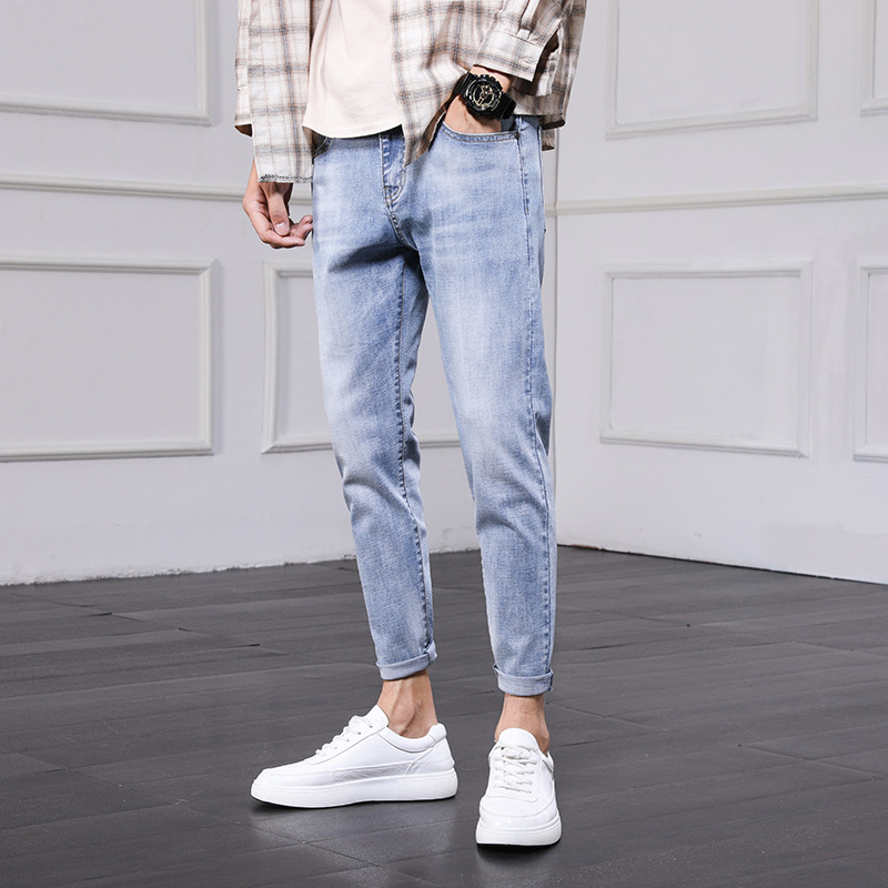 Jeans, men's pants, 2022 autumn Korean style trendy ripped slimming 9-inch pants, tight-fitting pants, men's skinny pants details Picture