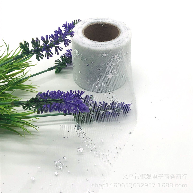 6CM烫银流星星网纱卷纱手工DIY制作发饰辅料头饰丝带蝴蝶结配件产品图