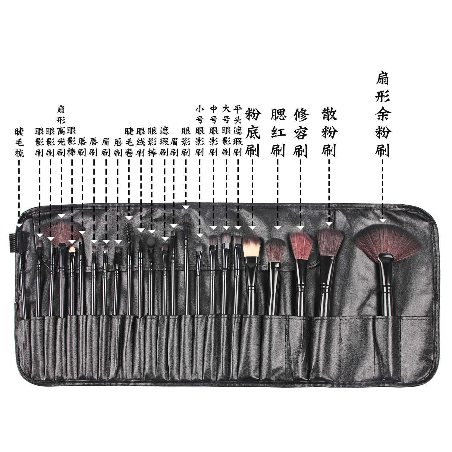 Shenglian Ball 24-piece makeup brush set, brown/natural wood color/pink PU bag, loose powder brush, eyeshadow brush set, makeup tools, makeup brushes Application Scenario