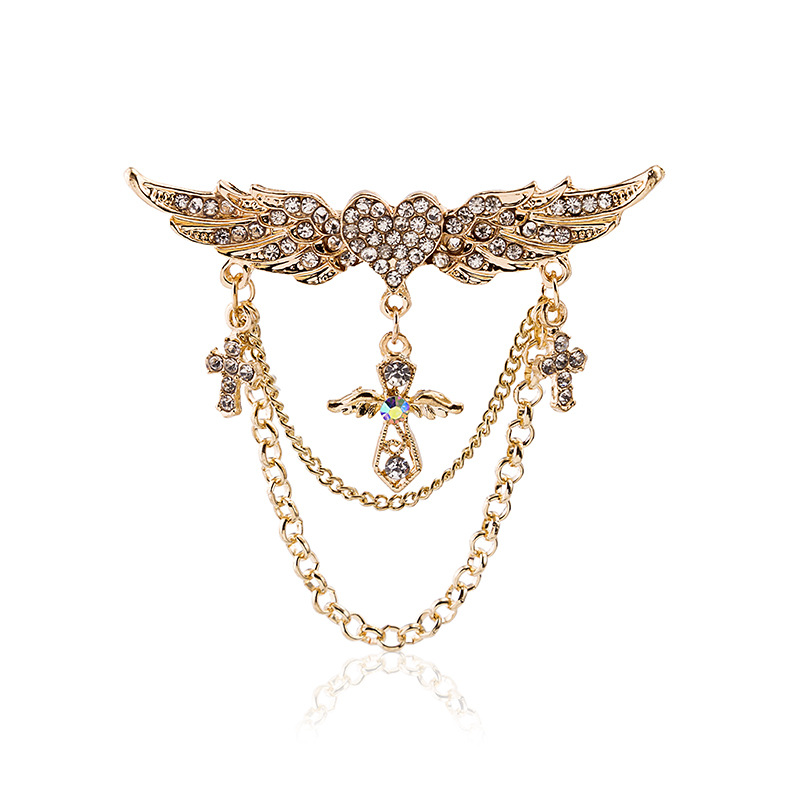 Europe and the United States cross-border new jewelry creative love wings Angel wings cross fringe brooch collar pin pin full figure