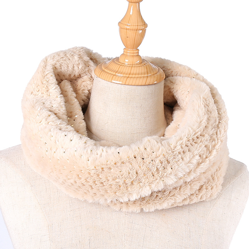 Cross-Border Rabbit Hair Golden Dot Cross Neck Popular Design For Women Knitted Imitation Snooker Imitation Fur Scarf Women Specification drawing