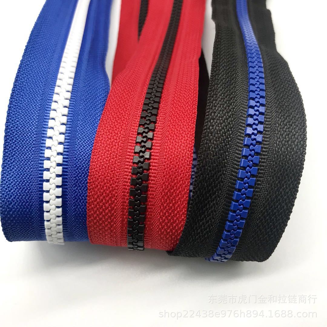 厂家直销 5#胶牙撞色拉链 服装外套工衣粗齿彩色异色牙齿塑料拉链