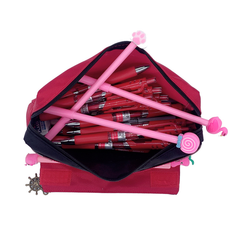奇童Qitong笔盒简约大容量帆布双层笔袋中学生初中小学男女文具盒详情图2