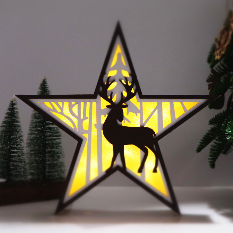 Creative Christmas decorative wood products, five-pointed star handcrafted wooden handicrafts, cross-border environmental atmosphere decorative lights Application Scenario