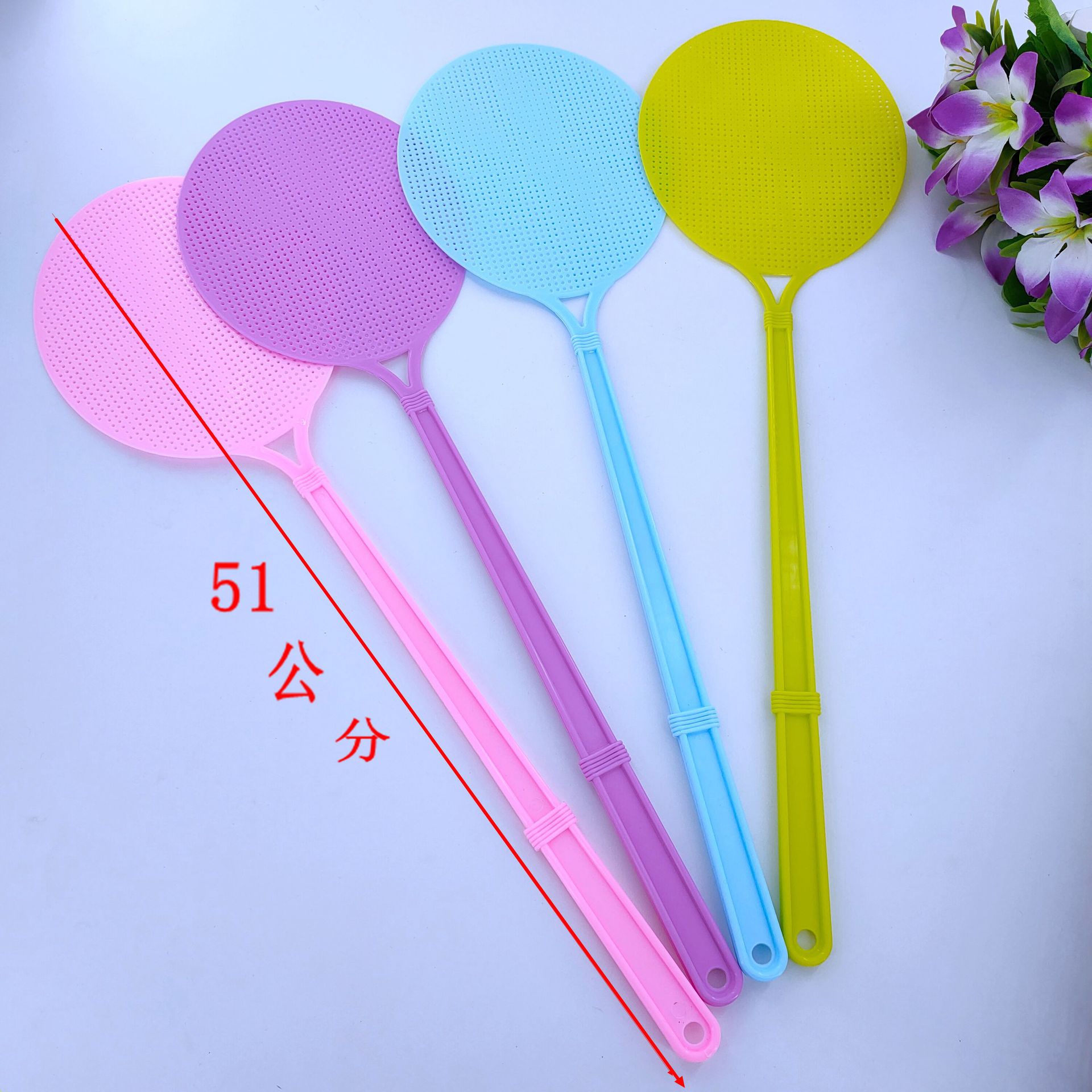 【1-8 Zones 】 Round head plastic swatter 10/ pack 800/ box Large household plastic long-handled thickened fly swatter manual mosquito swatter round head fly swatter wholesale 1 yuan