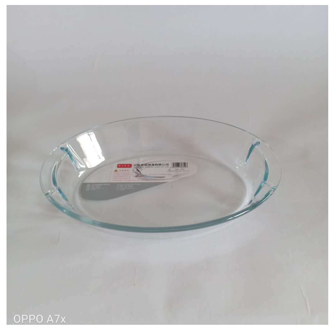 厂家批发新款椭圆形带把手钢化玻璃烤盘 烘焙玻璃盘详情图4