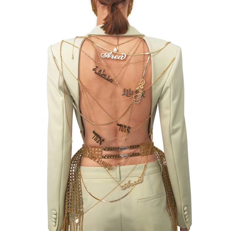 欧美小众感2022春新款性感大露背后背链条设计收腰显瘦小西装外套