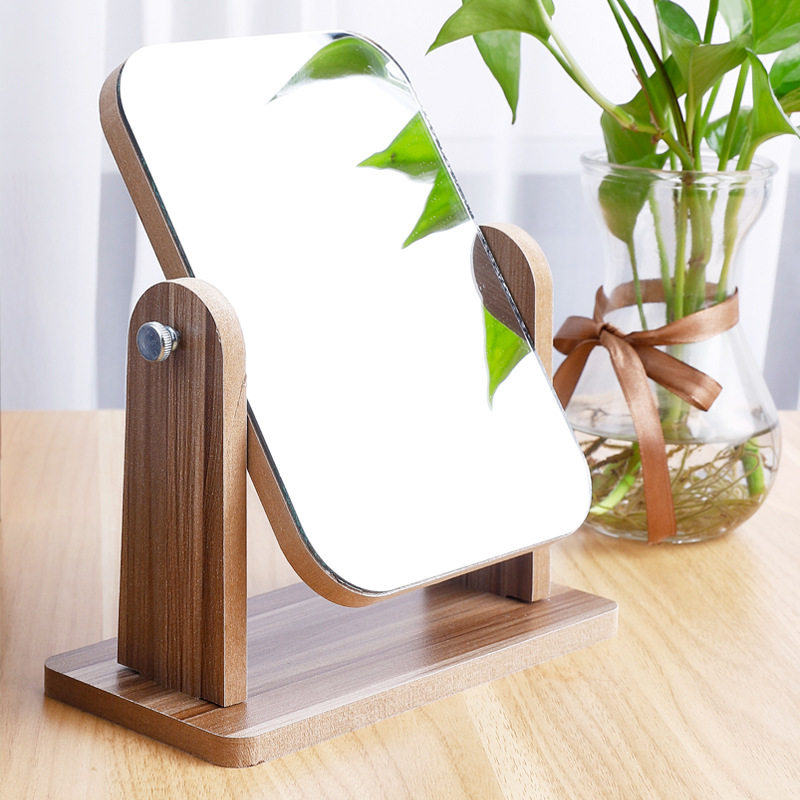 Manufacturer Wooden Desktop Makeup Mirror Female Dormitory Desktop Portable Large Student Mirror Hd Folding Vanity Mirror details Picture
