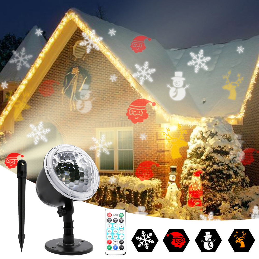 New cross-border exclusive dynamic Christmas pattern lights, outdoor waterproof RF remote control Christmas snow lights, lawn lights