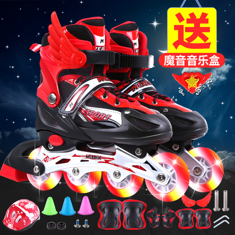 Kids Boys Glitter Wheel Equipped With Skates. 6-16 Yrs Fancy Boys Set Single Row Girls Size Kids details Picture