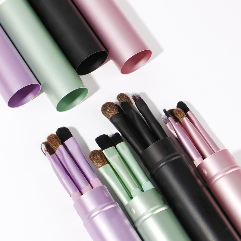 5 Barrel Eye Makeup Brush Set Wooden Handle Horsehair Blush Eyeshadow Brush Portable Beauty Tools Wholesale details Picture