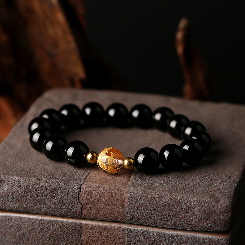 DIY original fashion bracelets in stock, natural obsidian bracelets, white crystal gilded dragon beads, men's and women's jewelry details Picture