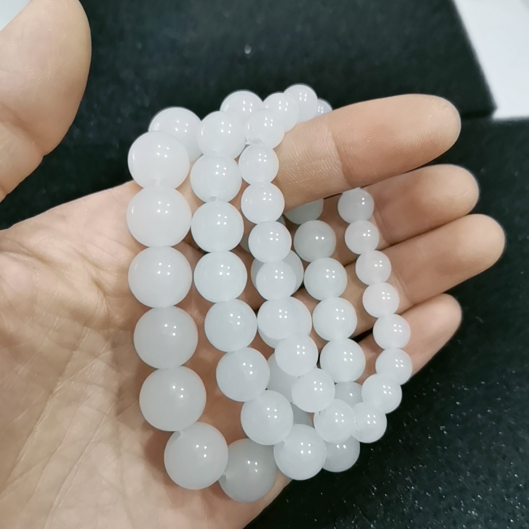 High-quality imitation Hetian white jade round bead bracelet, Hetian jade bracelet 8mm, 10mm, 12mm DIY bracelet Specification image