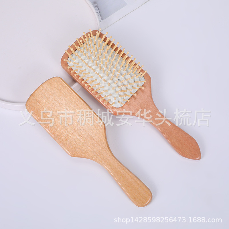 Factory wholesale and in-stock LOGO bamboo massage airbag pad comb for hair smoothing and styling, large wooden board comb