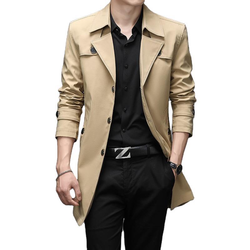 Spring and Autumn's new mid-length men's trench coat is a high-quality, versatile Korean-style jacket 8XL, with extra weight, size and fleece Item Picture