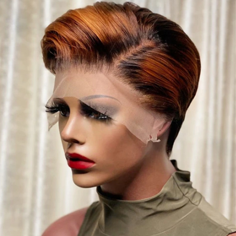 Amazon short wig, European and American wig, women's fashionable dyed short straight hair, button net, chemical fiber hair cover details Picture