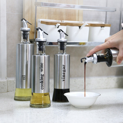 Kitchen Supplies Stainless Steel Double Layer Seasoning Bottle Glass Oil Pot Household Soy Sauce Bottle Vinegar Bottle Seasoning Bottle
