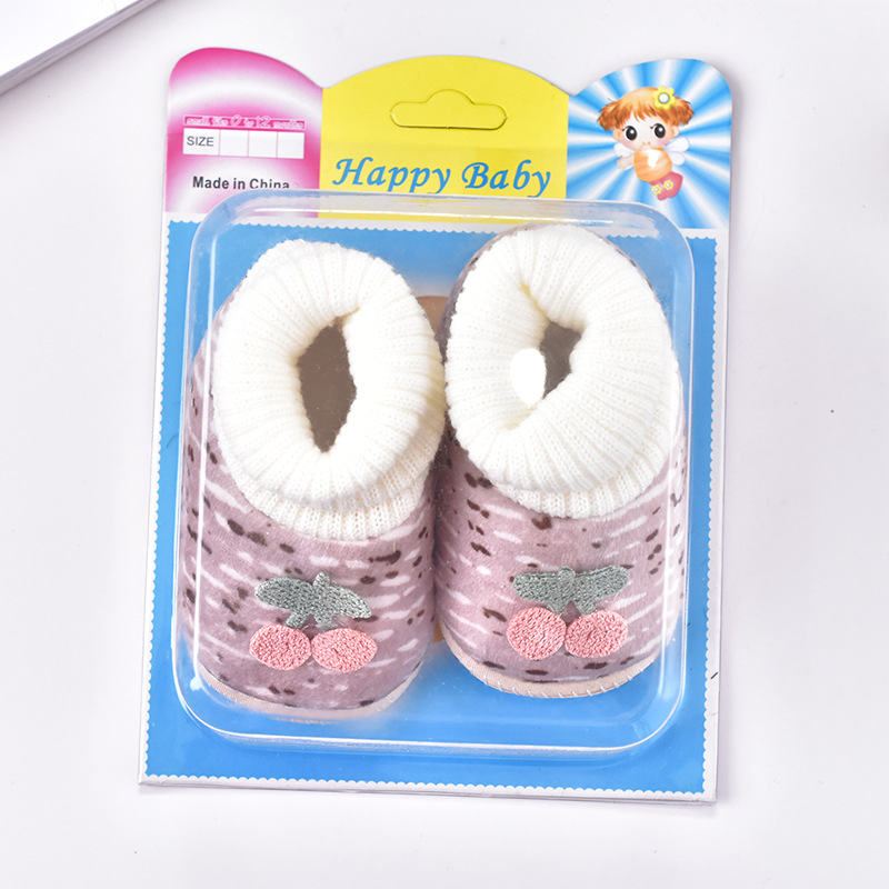 Winter Baby Warm Cotton Shoes Cute Cartoon Cherry Walking Shoes Non-Slip Woven Baby Shoes Manufacturers Wholesale Specification drawing