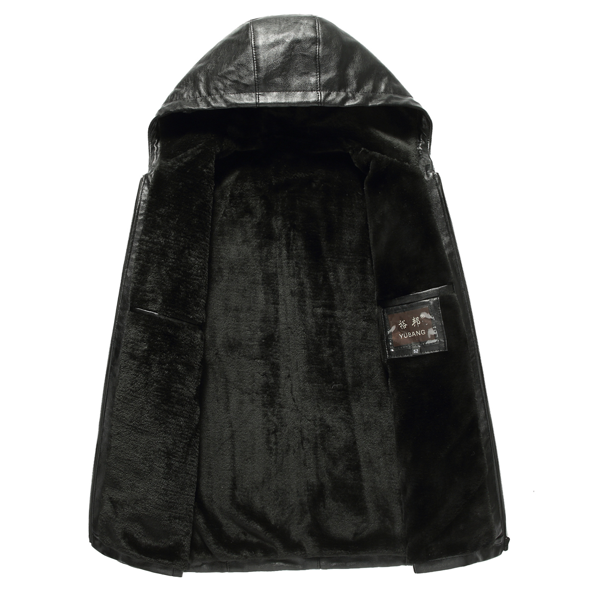 A new winter all-in-one PU leather jacket for middle-aged and elderly fathers, featuring a hooded jacket for middle-aged men with fleece leather Specification image