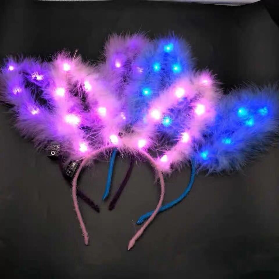 13 cm luminous feather headband 14 light rabbit ears headband Festival gift for concert