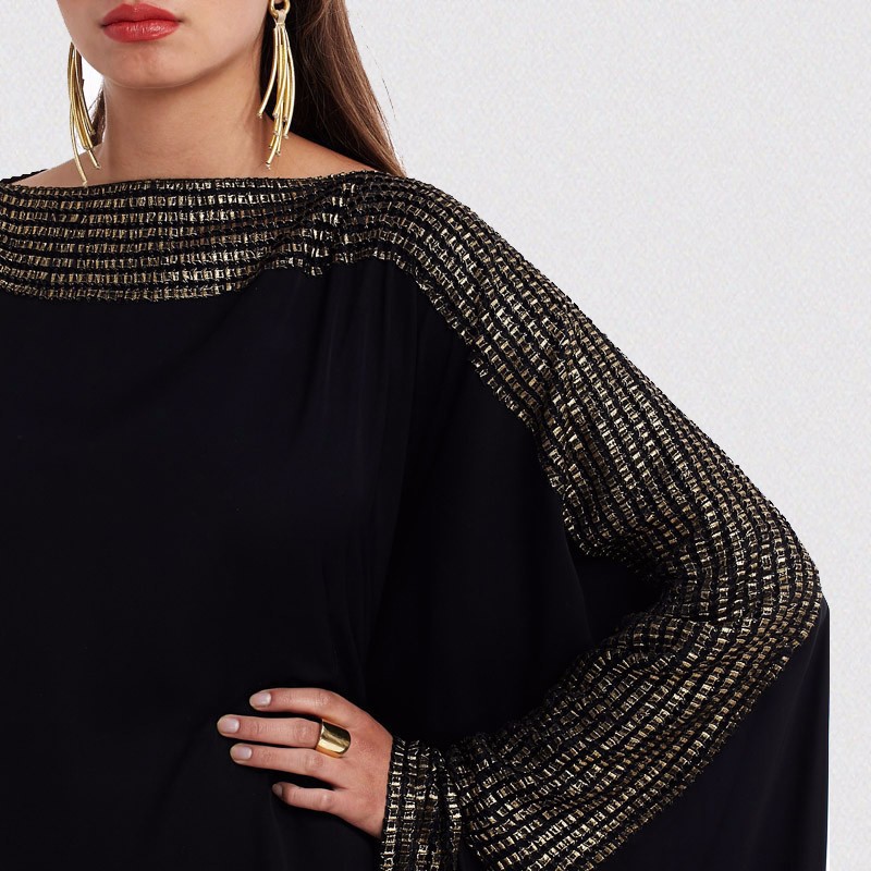 Arab Elegant Loose Robe Muslim Hui Dubai Gold Slice Batsleeve Robe Plus-Size Women's Dress Specification drawing