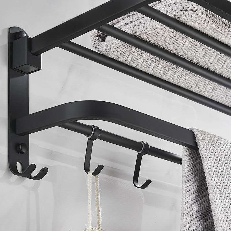 Black 304 stainless steel foldable bath towel rack, hotel hanging towel rack, bathroom storage rack, wall-mounted, no need for drilling Application Scenario