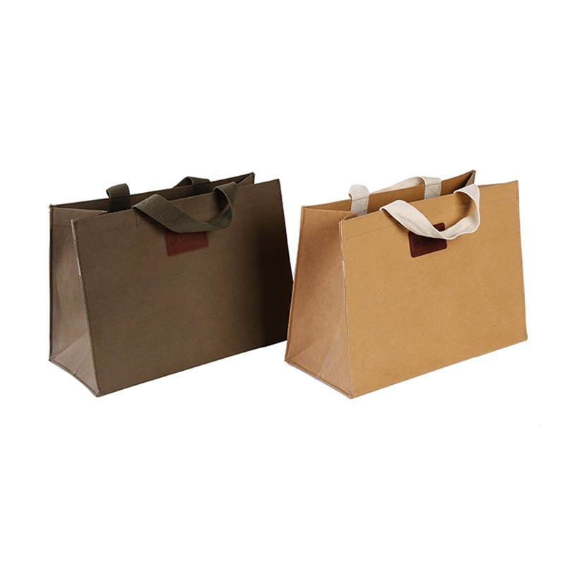 Manufacturer cross-border wholesale hand-held paper bags, square bottom hand-held kraft paper bags, logo printable and washable kraft paper bags Application Scenario