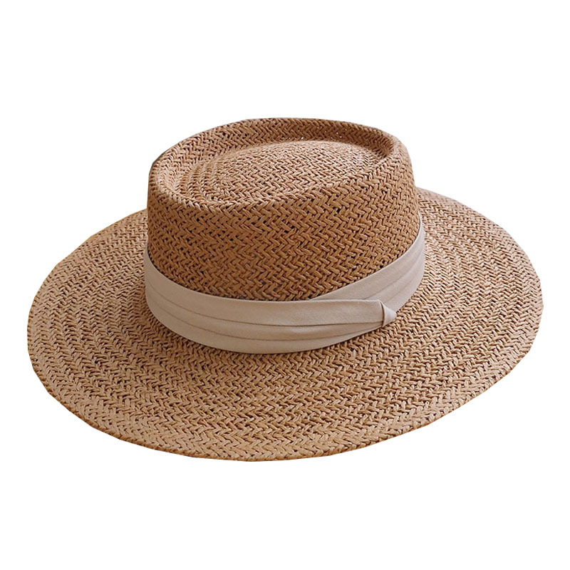 Summer Hat Female Trend Net Red Hand-Woven English Concave Top Hat Sunshade Holiday Beach Large Rim Sun Straw Hat Item Picture