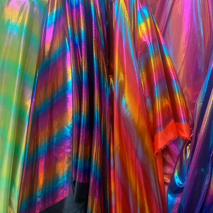 Wholesale of polyester mermaid fabric toys, accessories, clothing fabric, headwear, shiny full-page colorful striped gold fabric