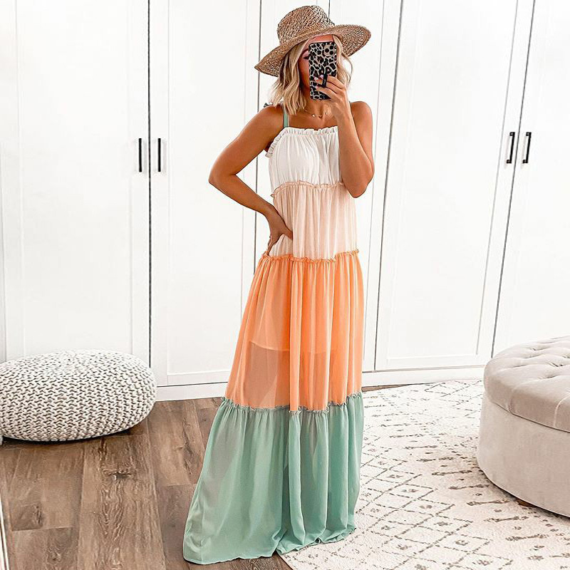 Spring 2022 new women's clothing for foreign trade on ebay AliExpress sleeveless halter dress in patchwork color details Picture
