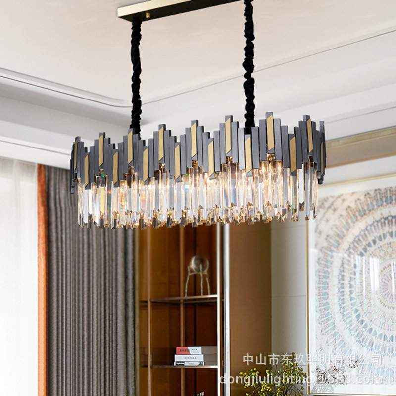 Light luxury crystal living room chandelier, Nordic minimalist dining bar counter, grand lighting fixtures, postmodern LED household lamps details Picture