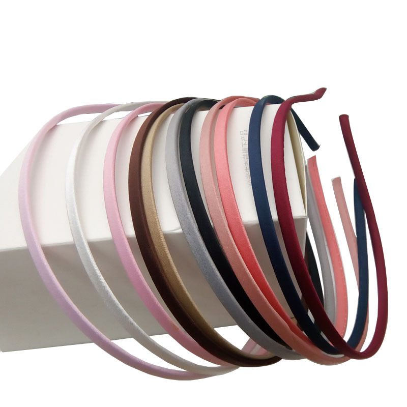 Wholesale Metal All-Wrapped Cloth Color Thin Headband Diy Handmade Accessories 5Mm Wide Headband Solid Color Cloth Headband Item Picture
