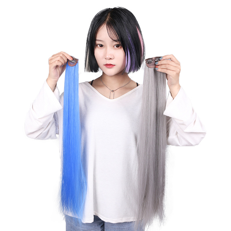 Wig piece Hanging ear dye wig piece highlights simulation hair straight hair dyed wig female long hair one-piece color hair piece Item Picture