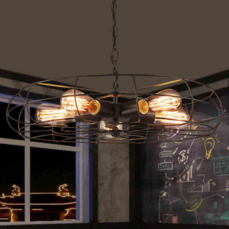 复古铁艺灯美式乡村工业风个性创意咖啡店吧台餐厅5头电风扇吊灯详情图3