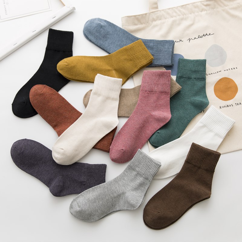 Women's cotton socks, short socks, women's retro 2020 new Spring and autumn ins trendy and unique multi-color mid-calf socks in solid colors Specification image