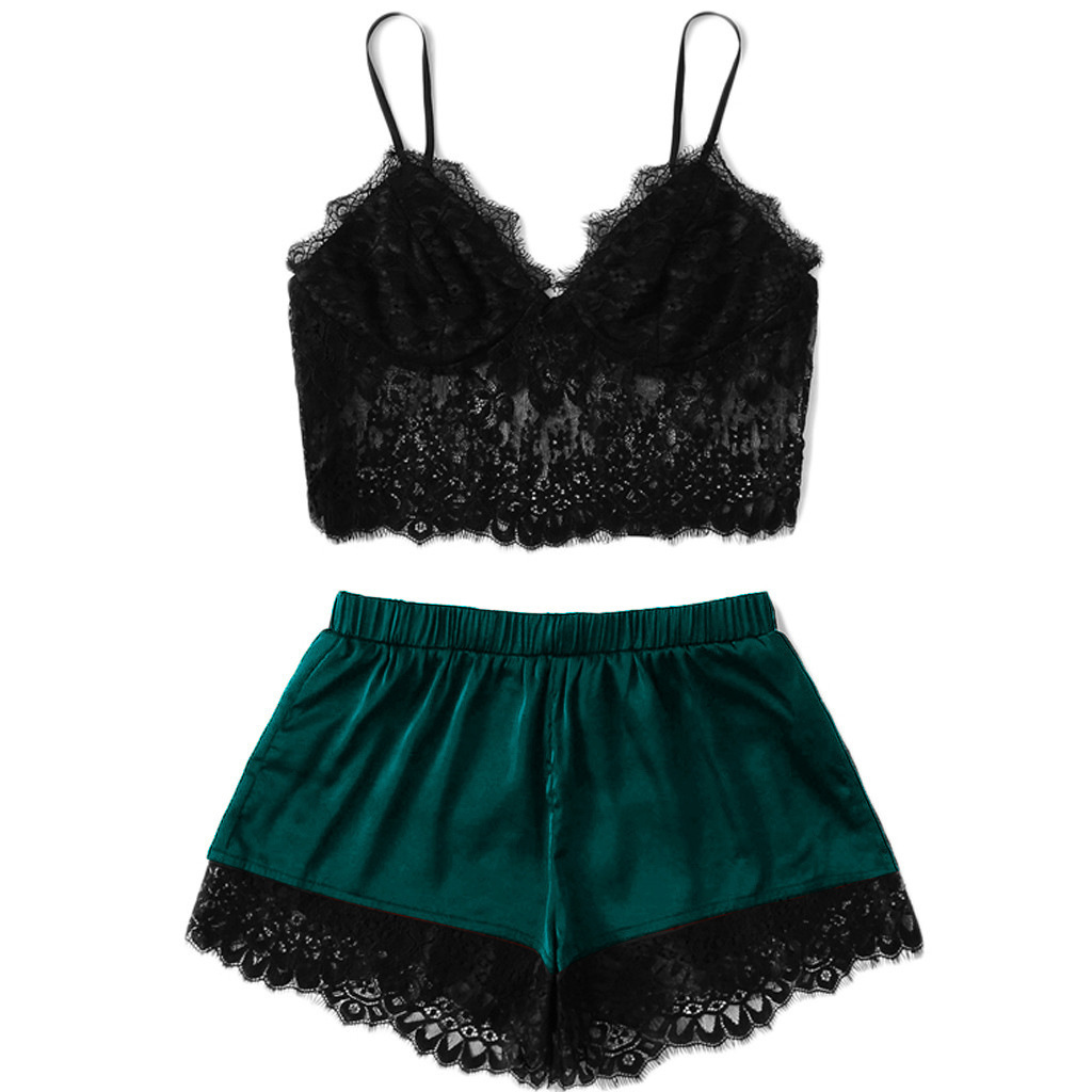 Cross-border export romantic underwear, European and American sexy underwear, women's two-piece lace home wear set manufacturer wholesale details Picture
