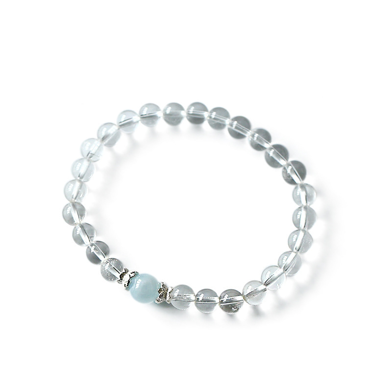 Original and personalized crystal natural white crystal bracelet, Good luck aquamarine ladies S925 sterling silver jewelry bracelet Item Picture
