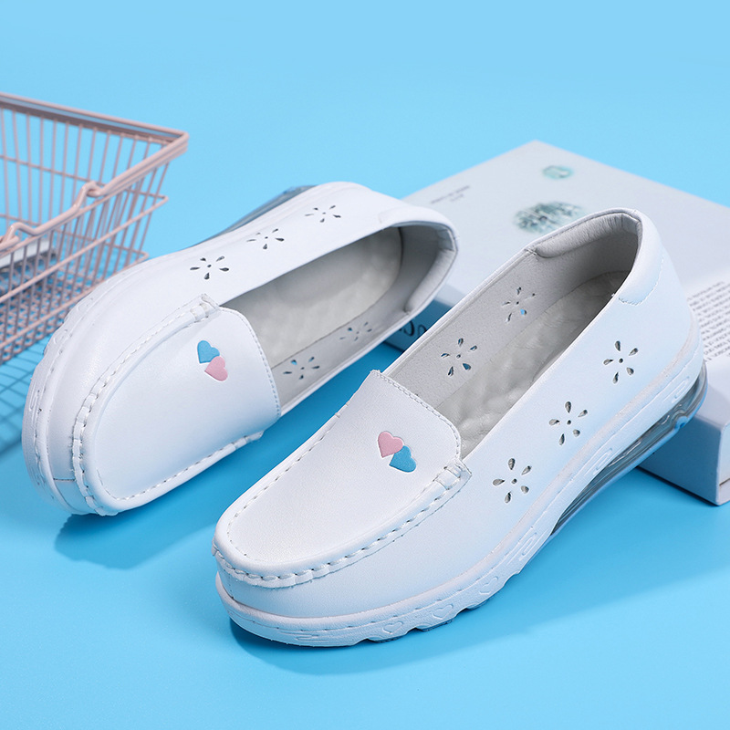 Women's shoes Autumn 2022 New style air-cushioned nurse shoes, women's single shoes, women's wedge heel, comfortable flat work white shoes, women details Picture