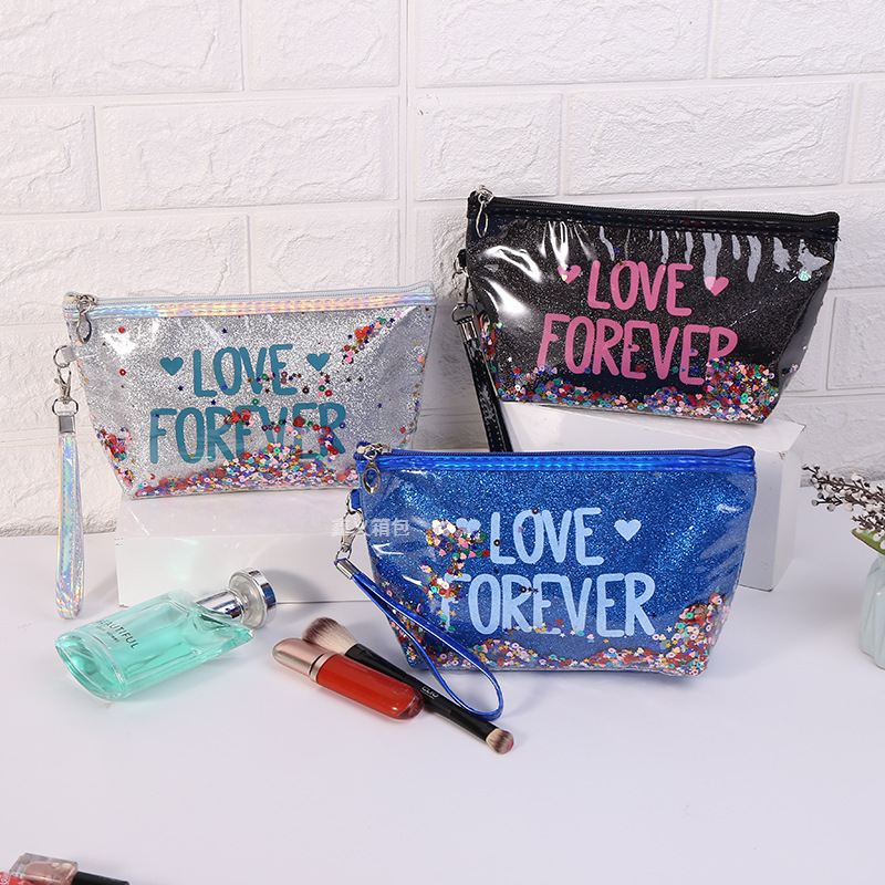 New Sequin Print Alphabet Makeup Bag Cartoon Makeup Toiletries Travel Storage Bag Hexagonal Tote Available details Picture