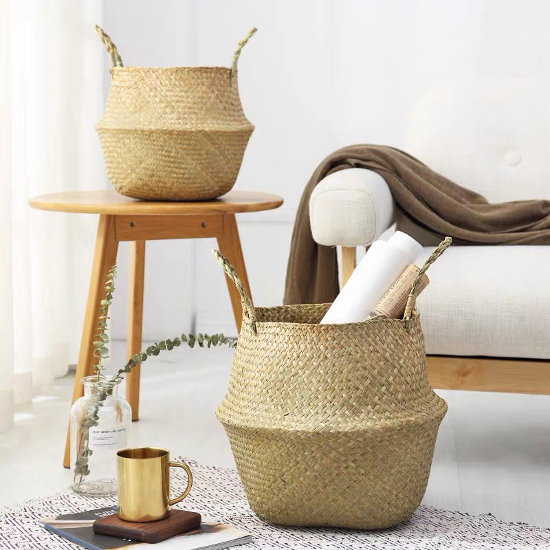 Seaweed woven flower POTS, rattan woven flower baskets, bamboo woven, Nordic straw woven creative flower pot exterior decoration, ins folding baskets Specification image