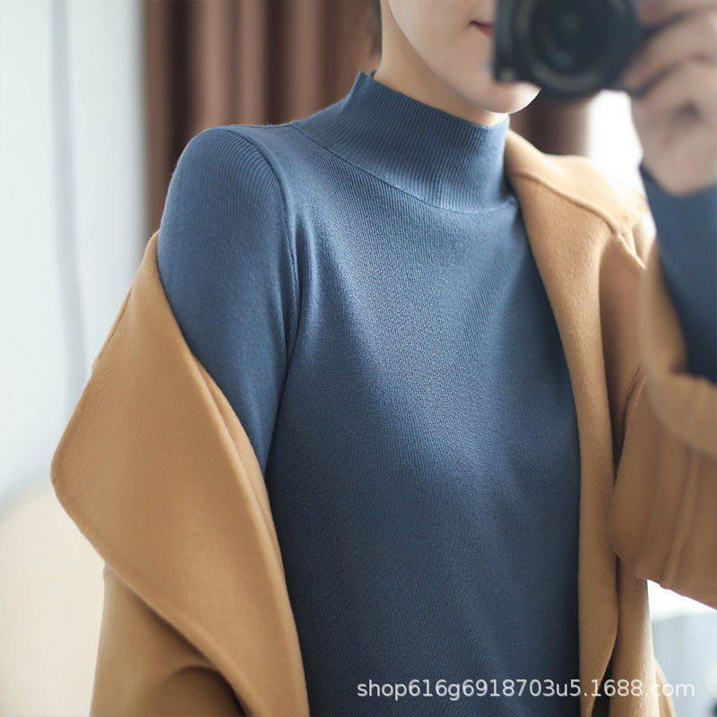新款修身打底毛衣女半高领套头长袖短款保暖内搭羊毛针织衫显瘦