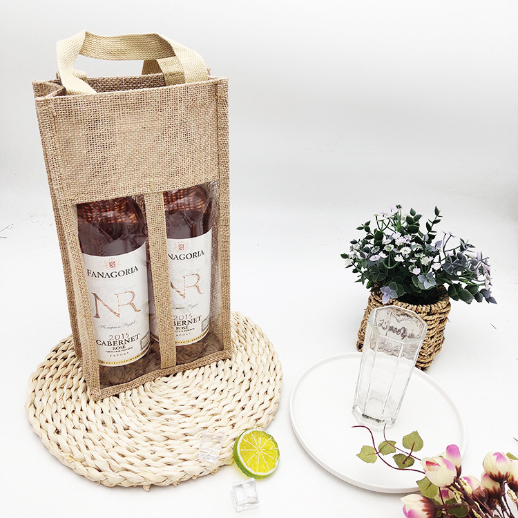 Amazon Hot Jute Red Wine Bag Gift Bag Linen Wine Bag European Gift Bag Wine Bag details Picture