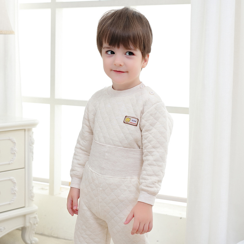 Three-layer cotton-padded high-waisted belly protection pants for infants and children, warm underwear sets for boys and girls, and thick clothes for babies details Picture