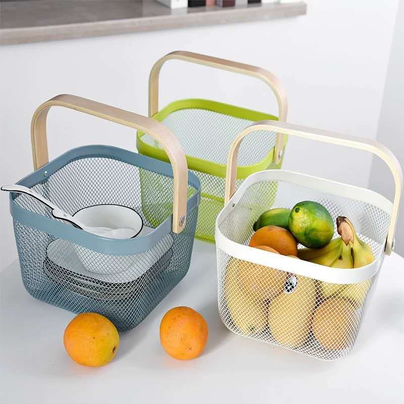 HZ103厨房用品手提洗菜沥水篮方形加厚收纳筐家用不锈钢水果篮子