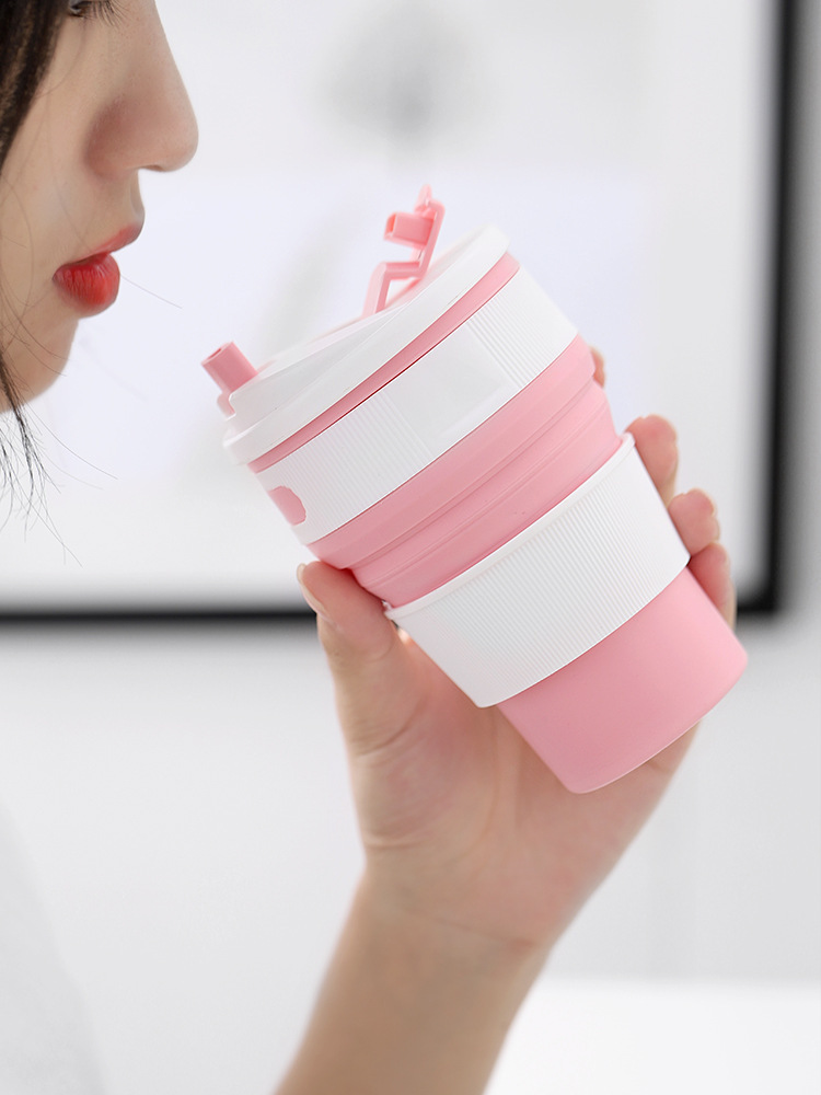 INS网红可折叠压缩硅胶水杯带吸管牛奶咖啡杯便携运动水杯便携详情图2