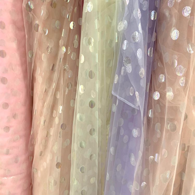 Knitted mesh fabric, multicolored fashion fabric, puffy skirt, headwear, hair accessories, toy fabric, iriered polka dot mesh fabric